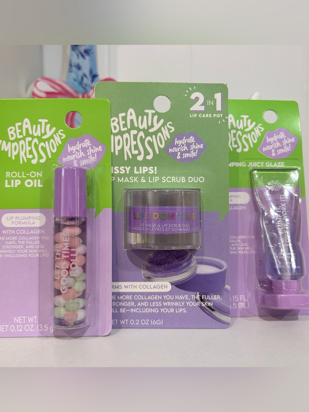 Beauty Impressions Kissy Lips Lip Mask & Lip Scrub Duo, Lip Oil and Lip Plumper